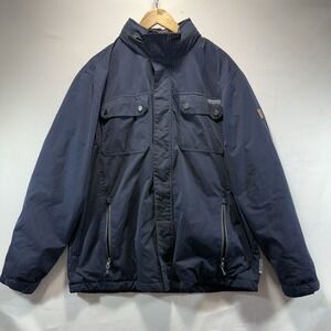 Rugged Elements Mens Size L Blue Full Zip Trek Jacket Hood Pockets Fleece Lined